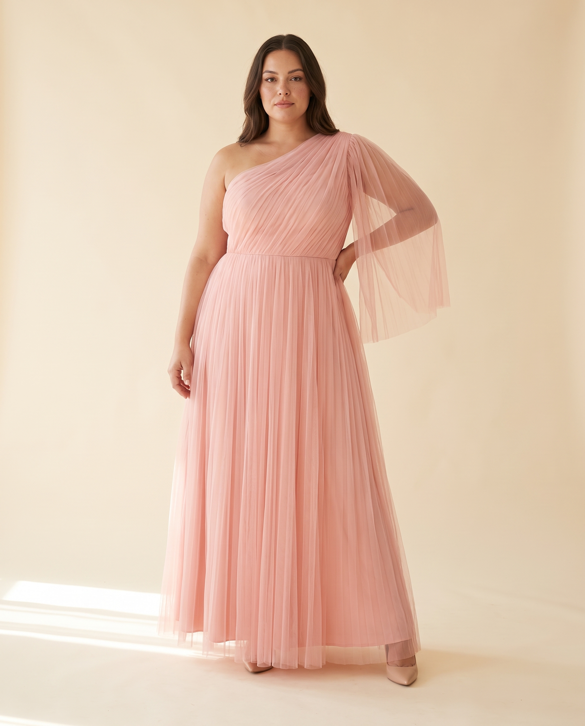 Plus Size Blush Tulle One Shoulder Wedding Guest Dress