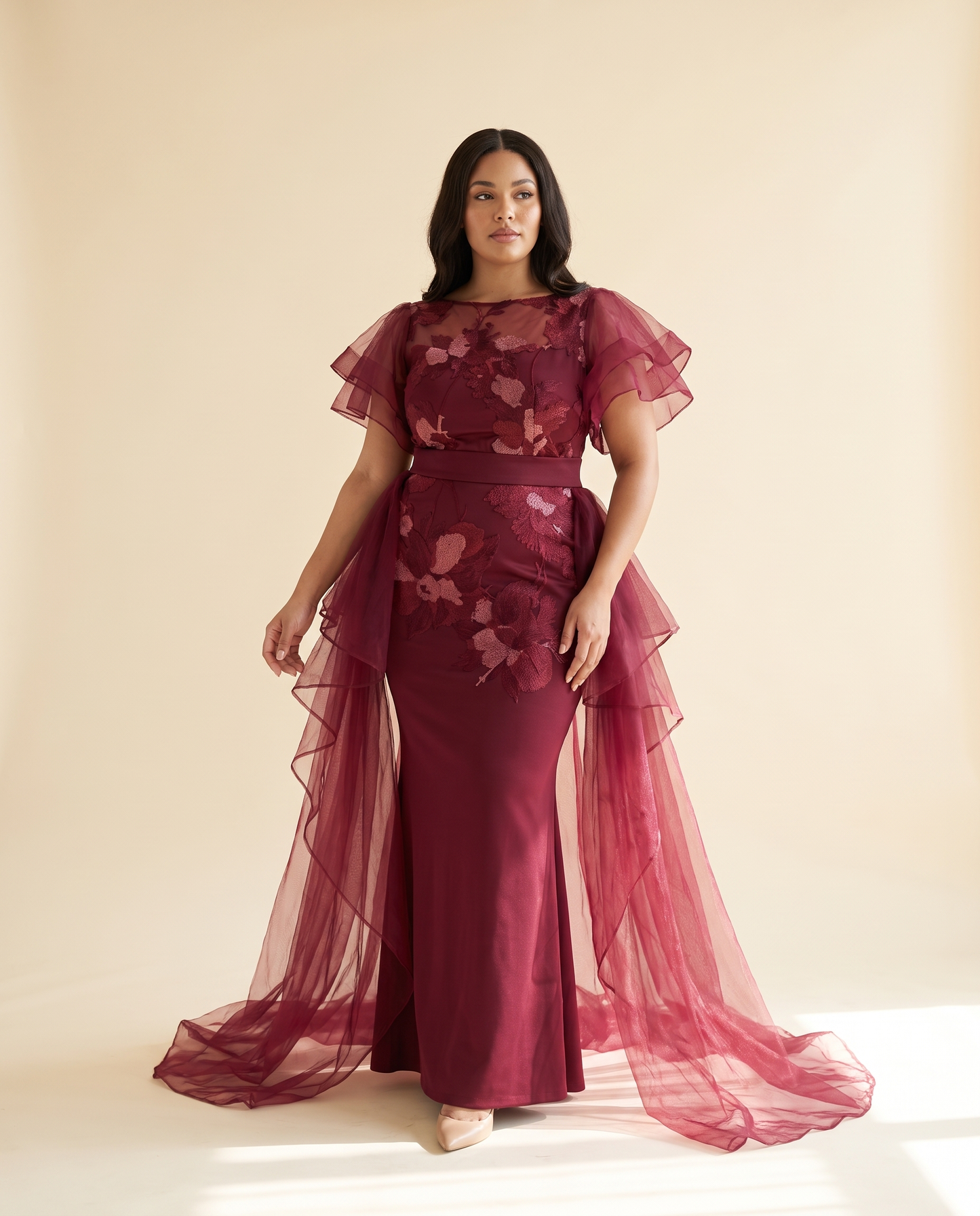 Plus Size Burgundy Applique Mermaid Formal Gown