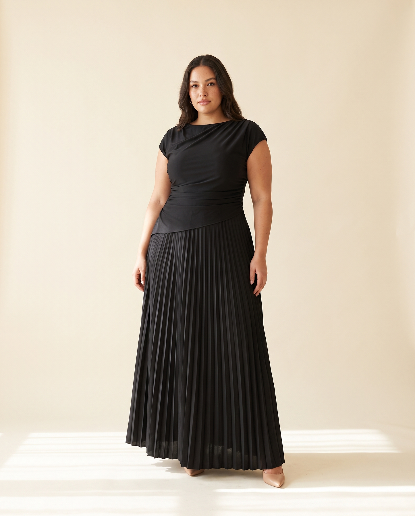 Plus Size Black Ruched Wedding Guest Maxi Dress