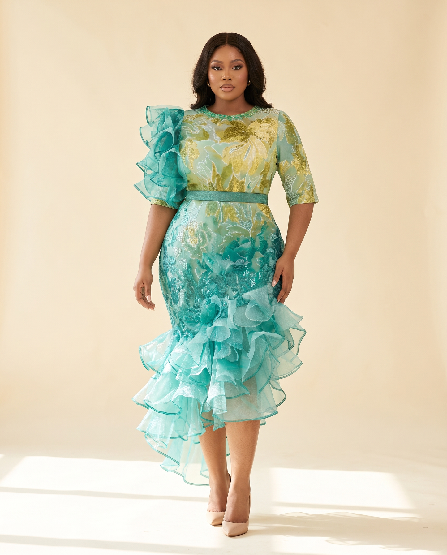 Plus Size Floral Mermaid Cocktail Dress