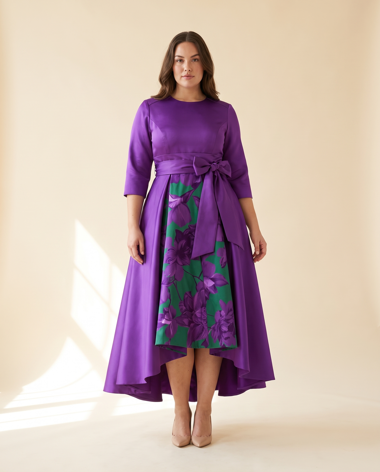 Plus Size Floral Satin Wedding Guest Dress